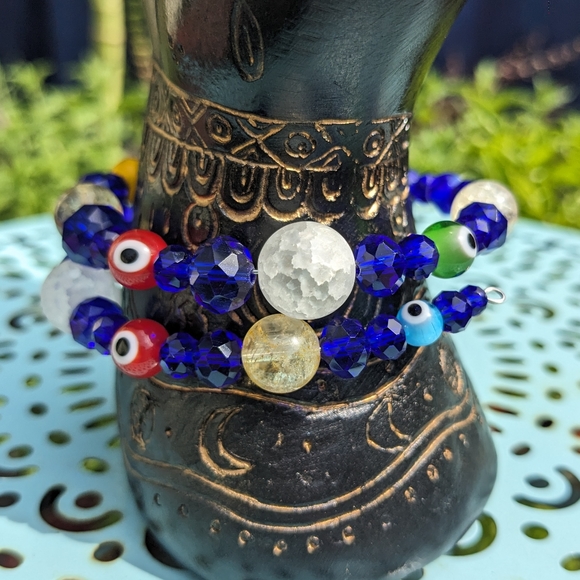🧿SOLD🧿Evil Eye Protection Citrine Quartz Beads Good Luck Crystals Blue - Picture 13 of 17
